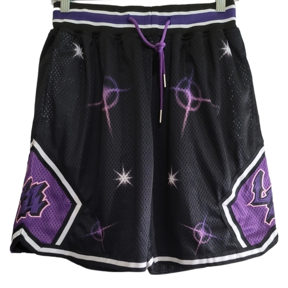 NWT Headgear Classics Los Angeles Airbrush Basketball Shorts Small Black Purple